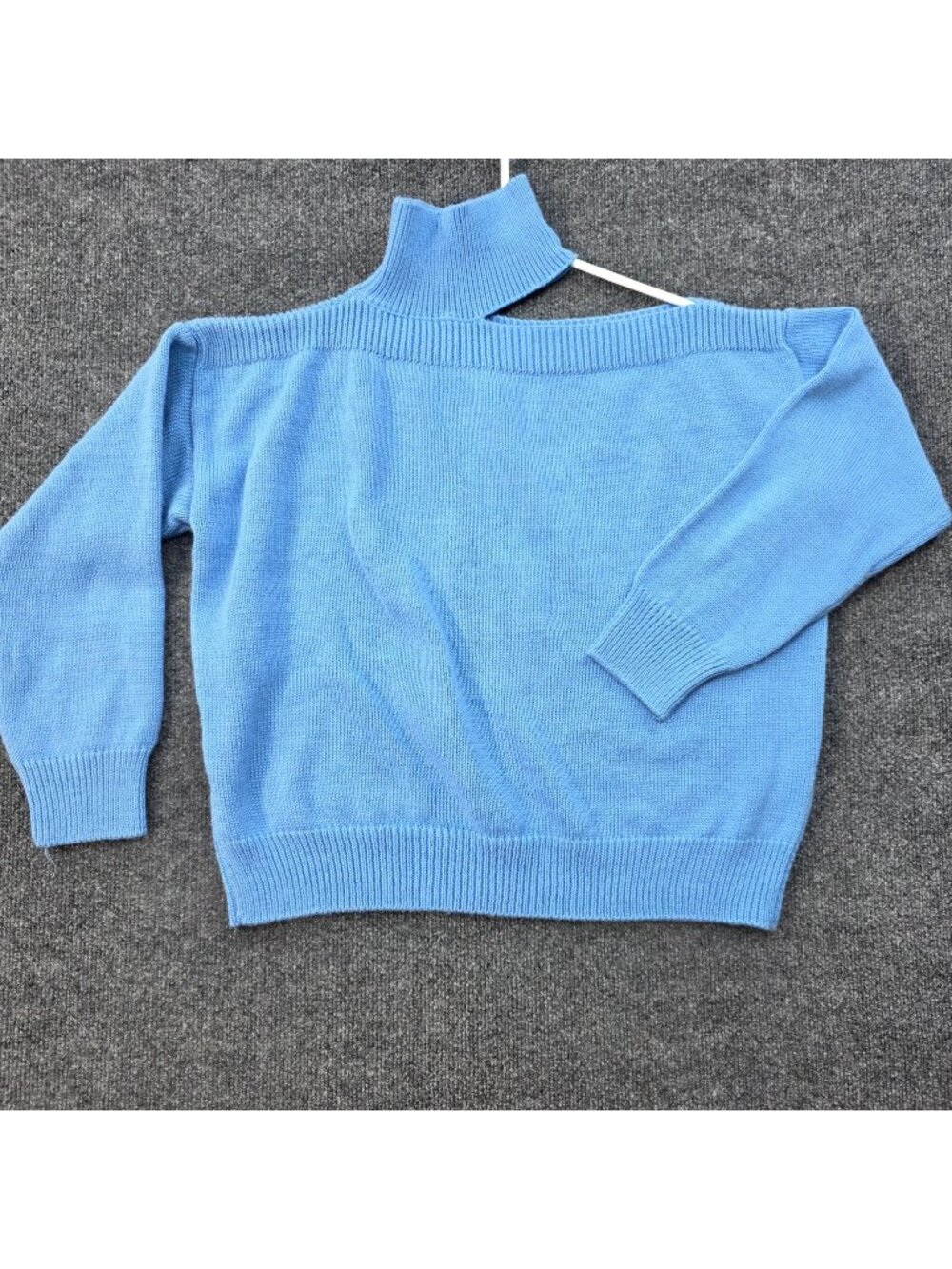 Womens Cutout Turtleneck Sweater S Blue Asymmetrical Cold Shoulder Minimalist